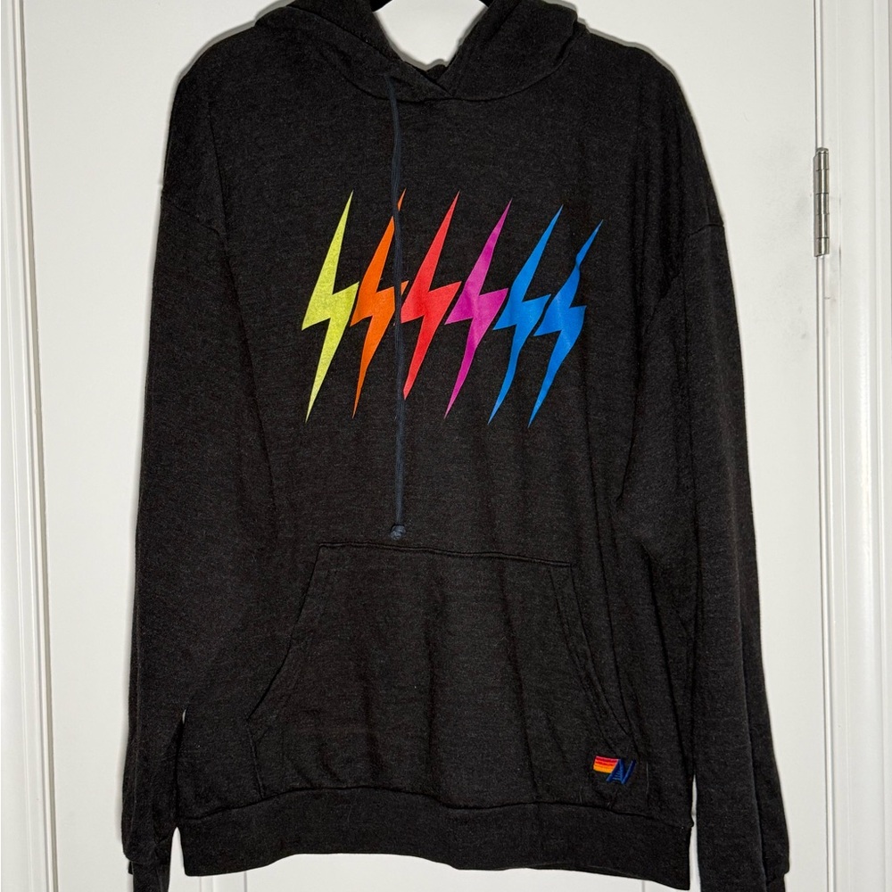 Aviator Nation Black Hoodie with Multicolor Lightning Bolts - Picture 2 of 4